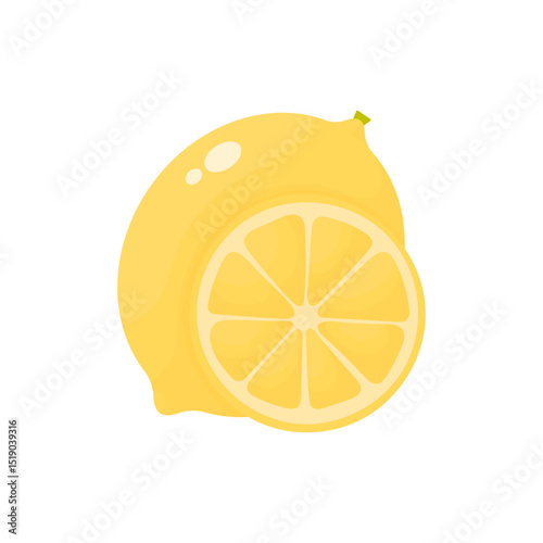 Lemon with a slice. Citrus fruits. Healthy food.
