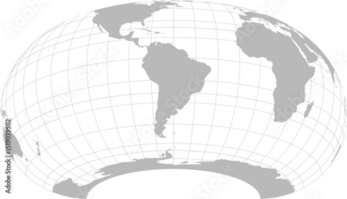 World vector map with continent boundaries and graticules (South America centered view, 20 degrees south offset, Armadillo projection, PPT-compatible & fully editable)