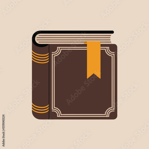 Stylized vector illustration of a classic hardcover book with a bookmark ideal for education literacy and reading concepts