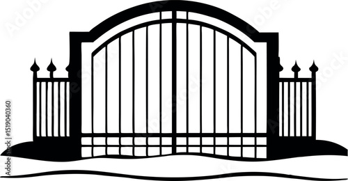 Majestic silhouette illustration of a grand archway gate with ornate details vector 