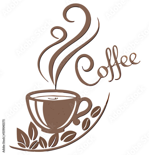 Minimalist vector art of a steaming cup, combining elegance and simplicity with rich browns that echo the timeless appeal of coffee.