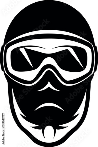 Stylized monochrome vector art of a person wearing a helmet and goggles vector silhouette Generative AI