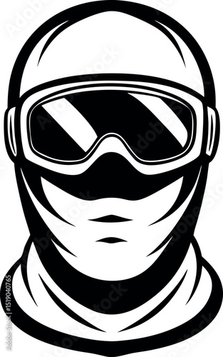 Stylized Vector Image of a Person Wearing a Ski Mask and Goggles vector silhouette Generative AI