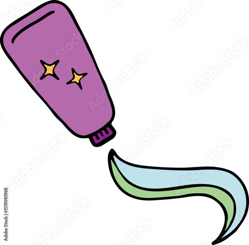 Cute cartoon toothpaste doodle. Dental hygiene vector icon for kids