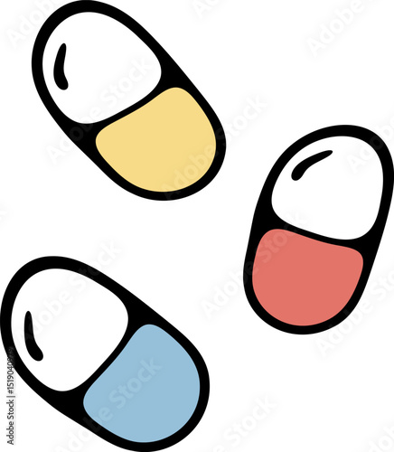 Medical pill and capsule. Cartoon health supplement icon vector