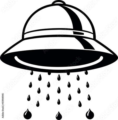 Depiction of a flying saucer ejecting liquid vector silhouette Generative AI