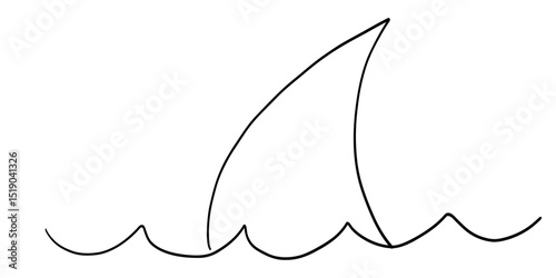 Shark fin line art. Continuous one line drawing of shark fin. Minimalist ocean predator outline in black on white. Vector illustration of shark fin sketch in modern simple style.