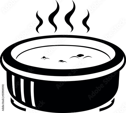Steaming Bowl of Liquid with Design Elements in Black and White vector