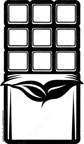 Monochrome chocolate bar illustration showcasing a delicious treat with packaging partially removed 