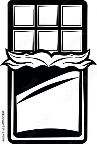 Monochrome Chocolate Bar with Torn Wrapper Sweet Dessert Graphic Design vector silhouette 