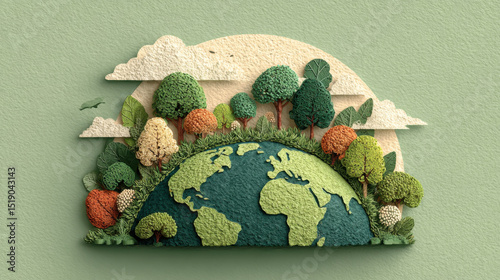 Vibrant illustration of Earth adorned with lush trees and colorful leaves, symbolizing nature beauty and environmental harmony. This artwork evokes sense of tranquility and appreciation for our