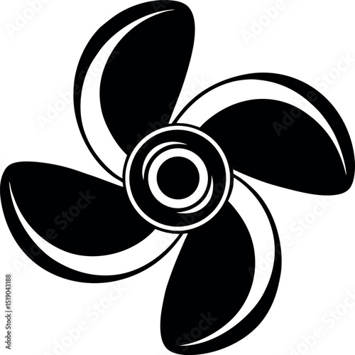 Four bladed propeller in black and white, vector image art vector