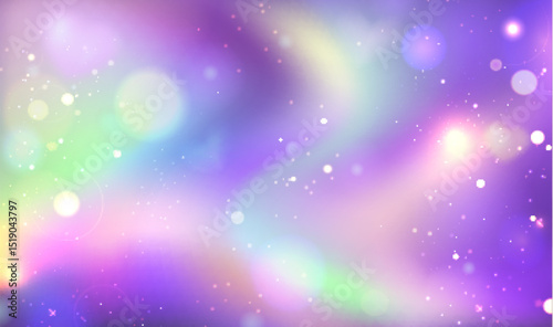 Pastel rainbow gradient background with white glitter, bokeh lights and sparkles. Dreamy magical shimmering fairy tale backdrop for fantasy designs, girly party invitations, unicorn themed decor.
