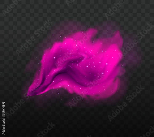 Magic sparkling pink smoke effect. Purple cloud, steam of fog. Mystery spring mist. Vector realistic illustration