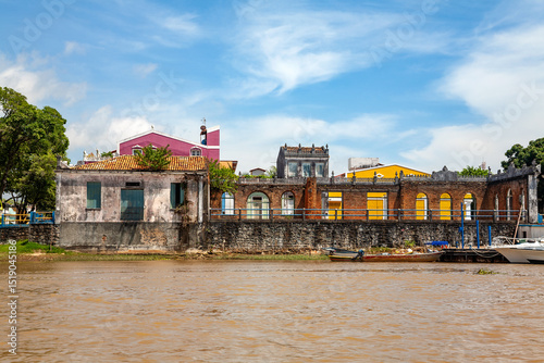 House facades in Canavieiras, Bahia, Brazil, South America.