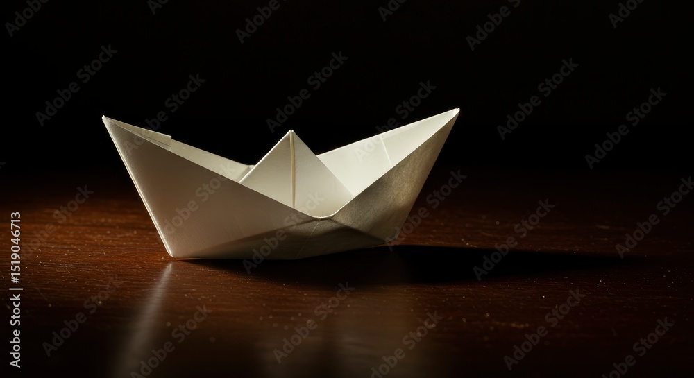 Obraz premium Paper Boat: A Minimalist Origami Creation in Dramatic Light