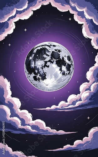 The digital artwork features a surreal floating island with cherry blossom trees, a starry night sky, and full moon, complemented by soft colors for a dreamlike quality.