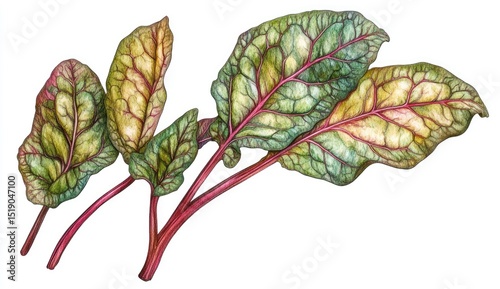 Vibrant, detailed illustration of fresh, colorful beet leaves