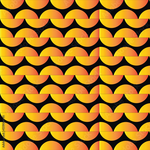 Yellow orange gradient half circle seamless pattern on black background


