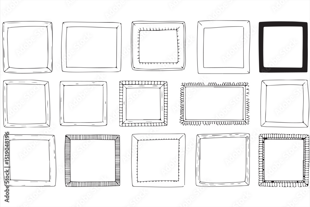 Collection of decorative hand-drawn frames with unique borders and tape details, ideal for invitations and photo displays