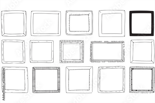 Collection of decorative hand-drawn frames with unique borders and tape details, ideal for invitations and photo displays