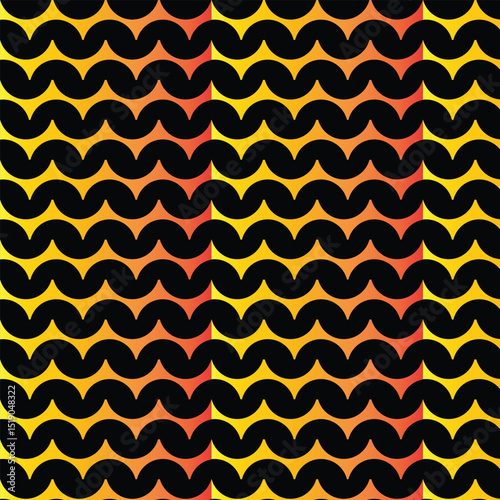 Seamless wavy pattern background with black yellow and orange gradient abstract design

