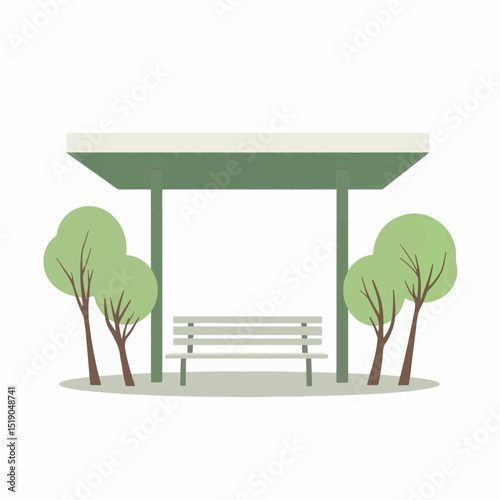 Tranquil park shelter in soft green design, relaxation concept
