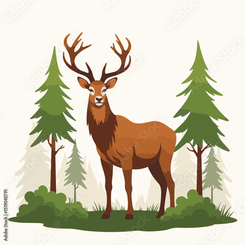 Majestic stag standing tall in a forest clearing, nature's elegance