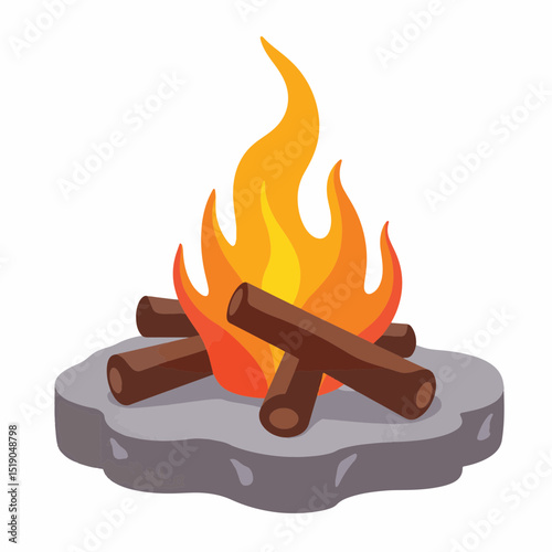 Stylized geometric campfire with logs and flames, warmth and comfort