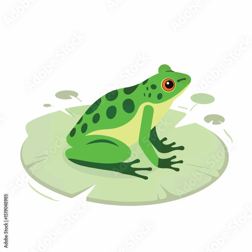 Stylized green frog perched on lily pad, nature simplicity