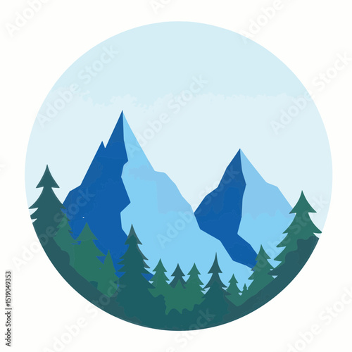 Stylized mountain range under clear sky, nature's tranquility