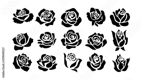 Graceful Rose in Full Bloom Vintage Silhouette Design for Wall Art Prints