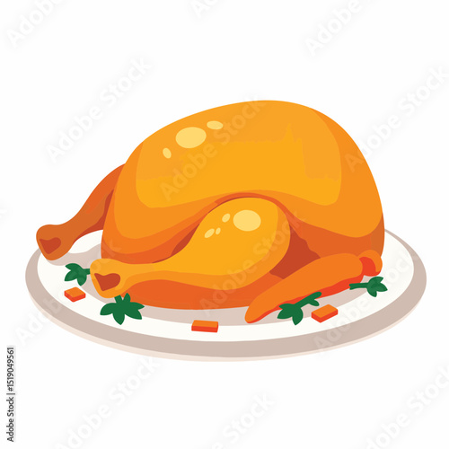 Golden-brown roasted turkey on white platter, festive feast