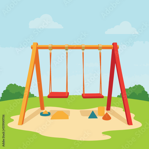 Colorful swing set in sunny park, childhood joy