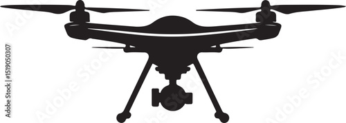Drone with camera vector style silhouette black and white