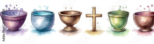 Holy Water on white background Baptism, purification Christian symbols and icons