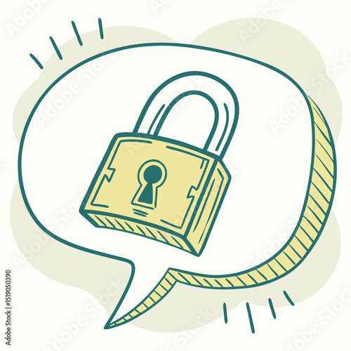 Talking about security with padlock icon in speech bubble design  