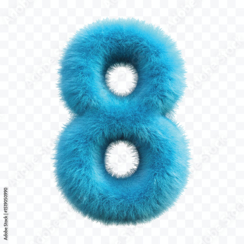 abstract 3d hairy fluffy font number 8 in different color style isolated on transparent background	
