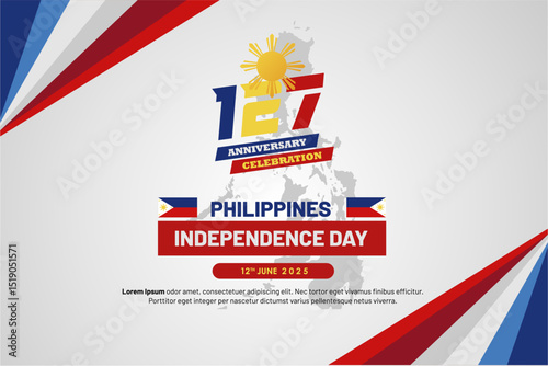Elegant Philippines Independence Day 2025 Banner with 127th Anniversary Celebration Logo. Vector Illustration