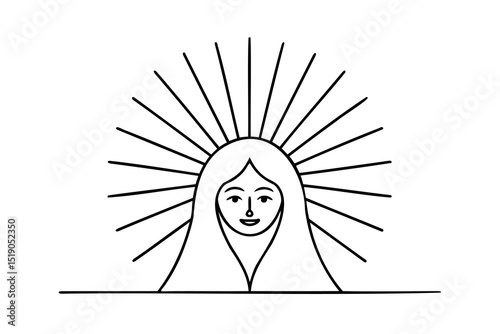 Woman with sunburst halo minimalist line art design