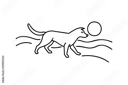 Dog running across rolling hills under sun