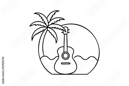 Tropical island getaway acoustic guitar palm tree summer vacation