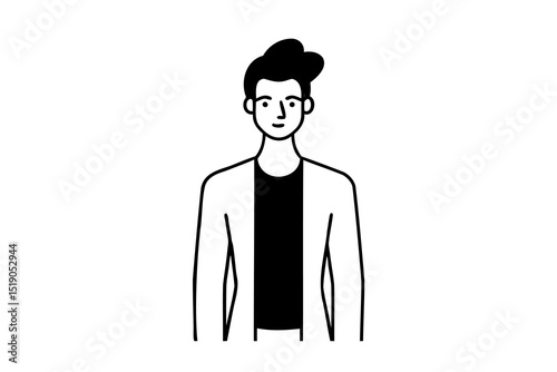 Young man casual outfit line art illustration minimalist design