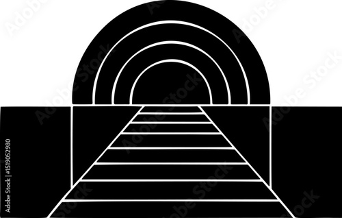 Abstract black and white tunnel entrance pathway design