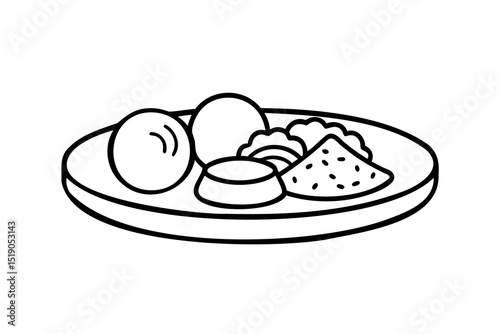 Delicious food platter line art illustration simple design