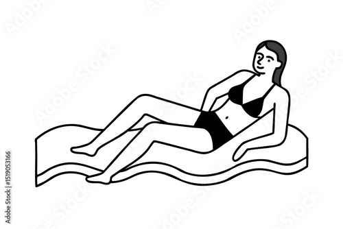 Woman relaxing on inflatable float summer swimwear sunbathing