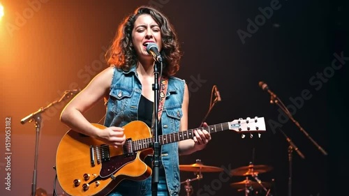 Talented musician singing passionately guitar in hand captivating performance electrifies the crowd