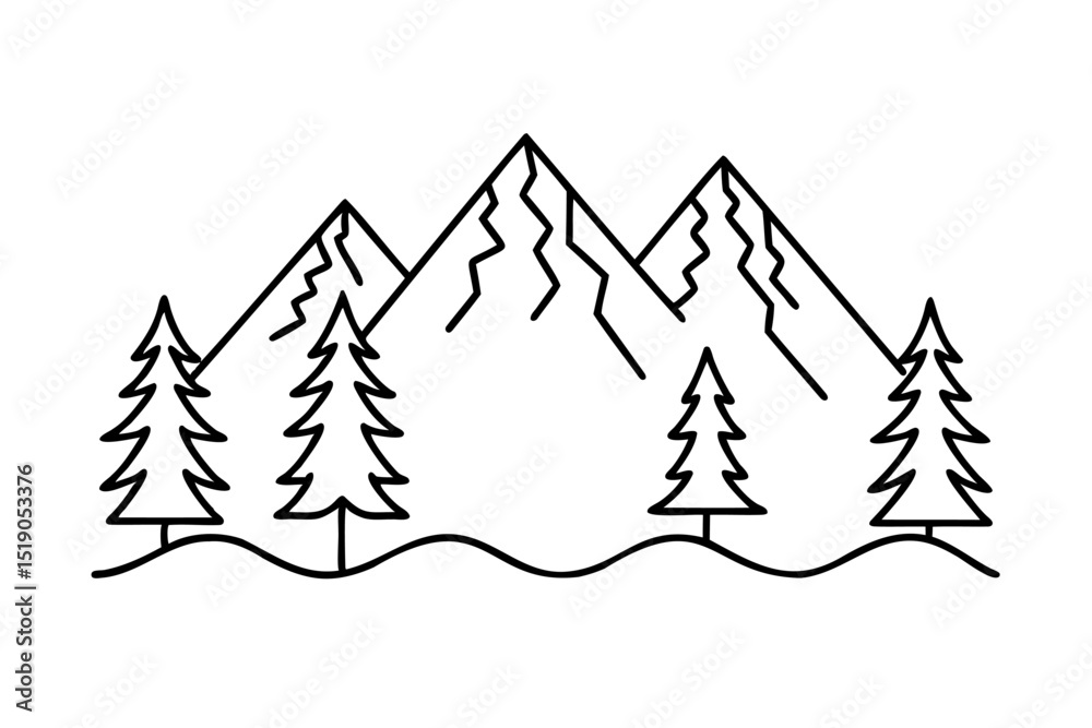 Obraz premium Majestic mountain range line art minimalist nature scene