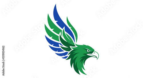 Stylized Green and Blue Eagle with Outstretched Wing