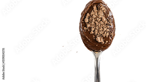  chocolate truffle,  rests on a silver spoon.